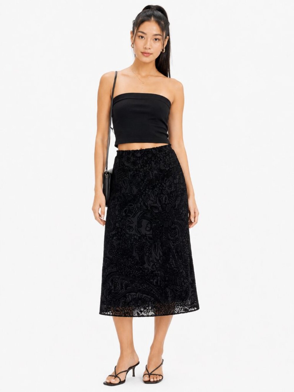 Ann Taylor Black Floral Velvet Burnout Skirt